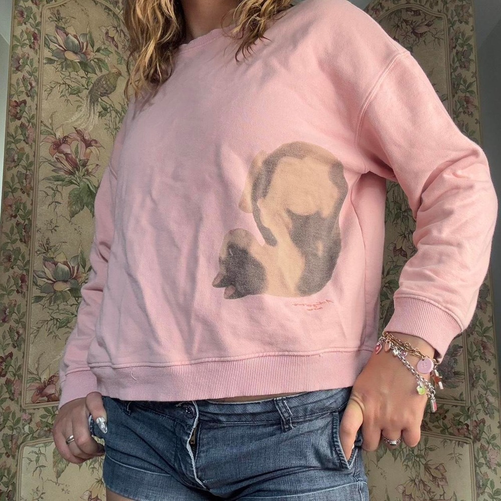 Chency Studios Pink Kitty Graphic Crew Neck Sweatshirt Womens Large